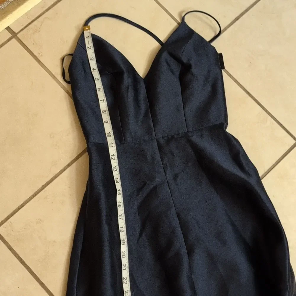 NWT Alfred Sung V-Neck Full Skirt Satin Maxi Dress Midnight Navy Blue Size 0 - Picture 11 of 13